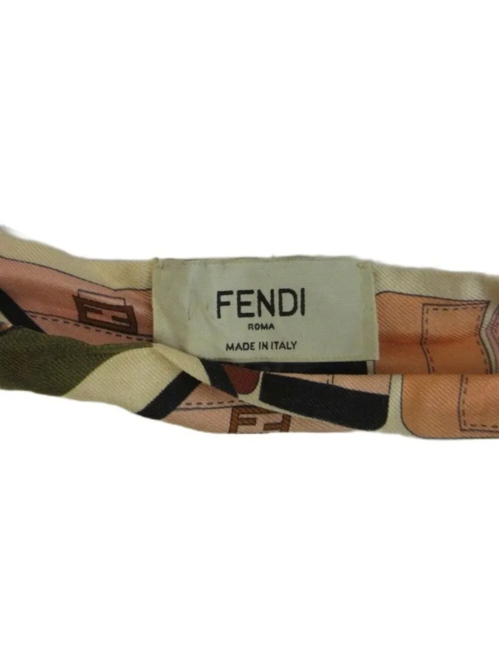 Fendi Wrappy Scarf Ribbon Silk All Over Print Logo Pink Multicolor